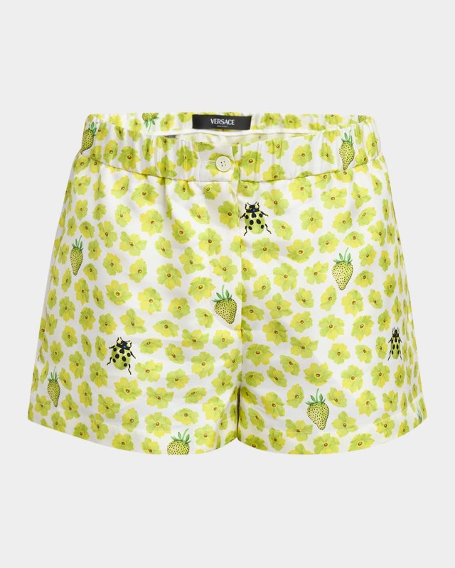 Strawberry Garden Silk Twill Shorts